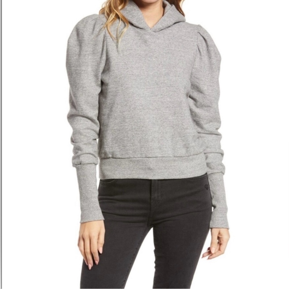 AG Adriano Goldschmied Walker Puff-Sleeve Hoodie Heather Gray Size S NWT